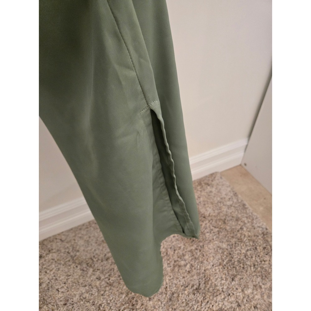 JJXX Sage Green Satin Midi Slip Dress V-Neck Adjustable Straps Size L - Picture 3 of 11